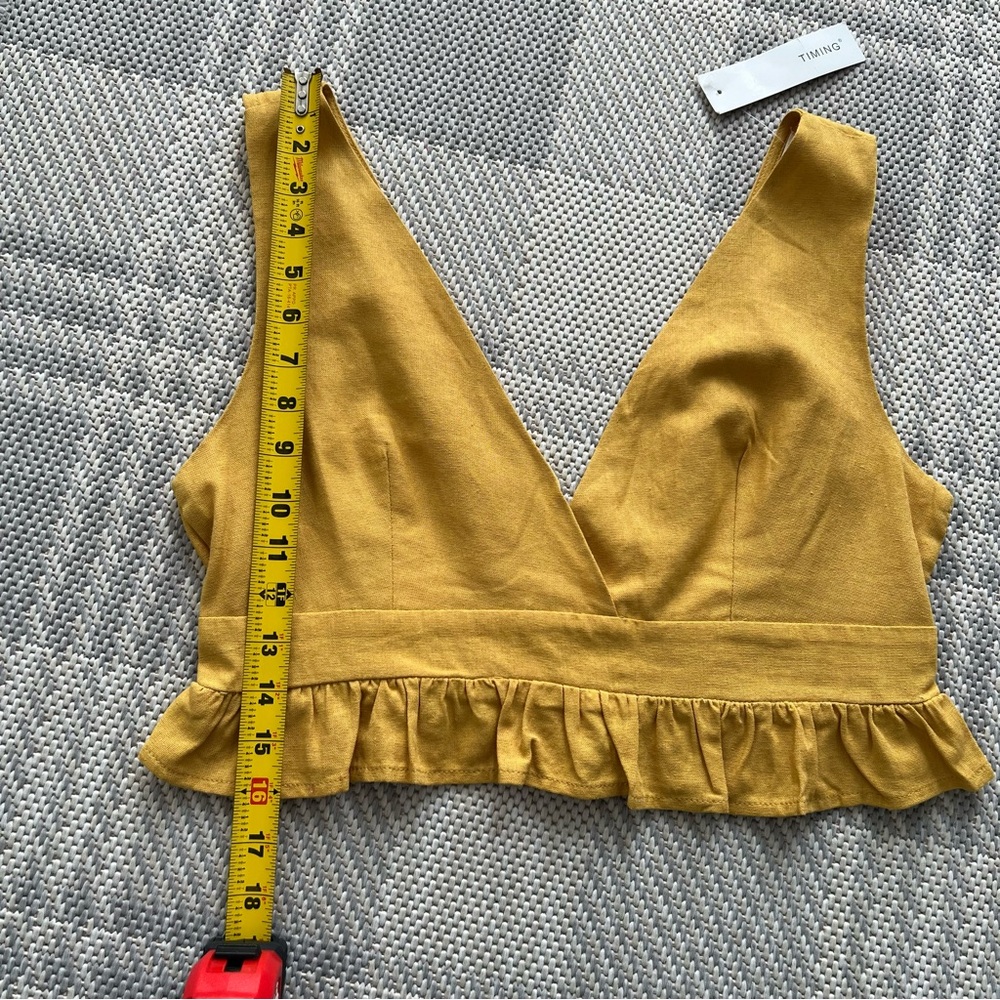 TIMING | Linen V Neckline Frill Hem Top - Picture 5 of 5